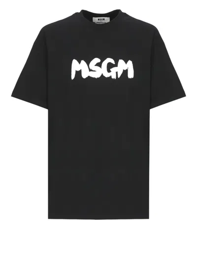 MSGM MSGM BLACK COTTON T-SHIRT