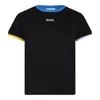 Msgm Black T-shirt With Embroidered Logo On The Front And Contrasting Edges In Black