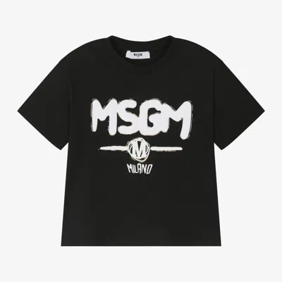 Msgm Kids'  Black Cotton T-shirt