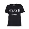 Msgm Black Cotton T-shirt With Glitter Brush Logo Print In Black