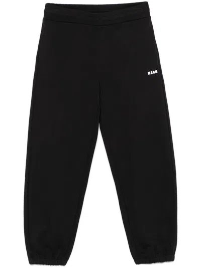 MSGM BLACK COTTON TRACKSUIT TROUSERS WITH WHITE LOGO MSGM