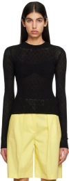 Msgm Black Crewneck Long Sleeve T-shirt In 99 Black