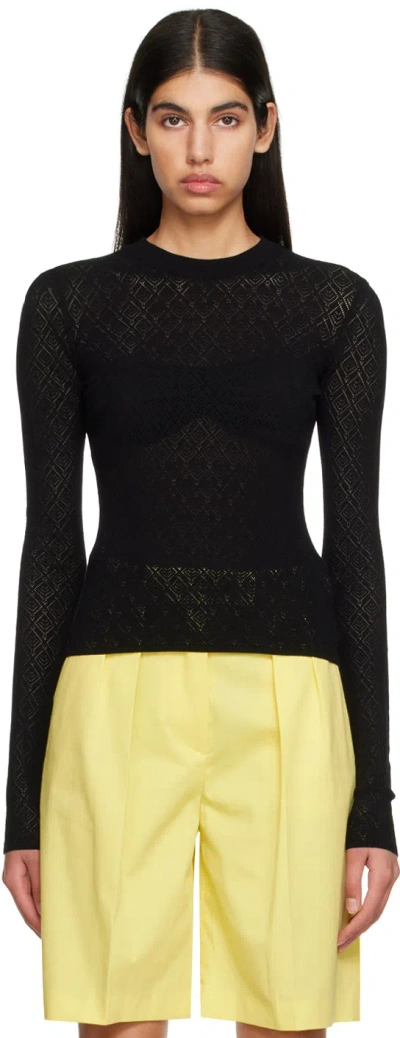 Msgm Black Crewneck Long Sleeve T-shirt In 99 Black