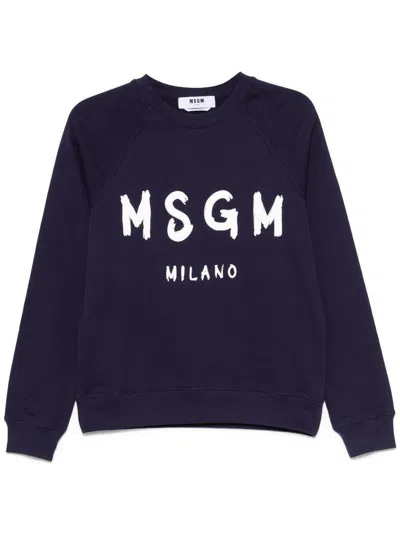 MSGM MSGM BLACK CREWNECK SWEATSHIRT WITH LOGO PRINT