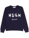 Msgm Black Crewneck Sweatshirt With Logo Print In Blue