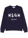 Msgm Black Crewneck Sweatshirt With Logo Print In Blue