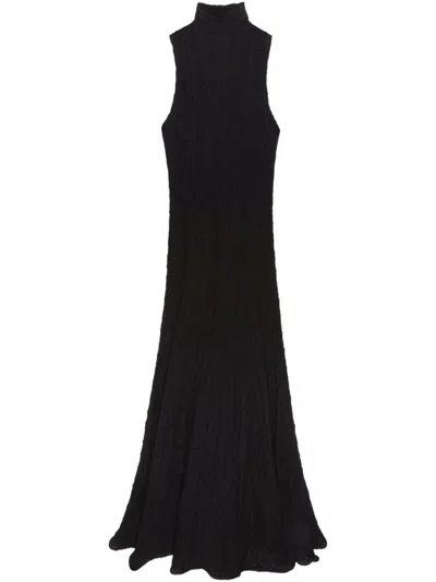 MSGM BLACK CRINKLED MAXI DRESS