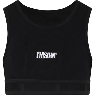 Msgm Kids' Black Crop Top For Girl With Logo