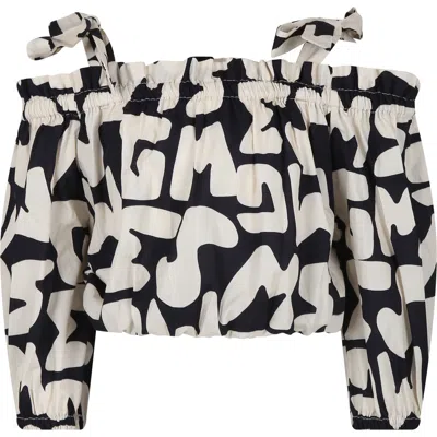 Msgm Kids' Black Crop Top For Girl With Logo