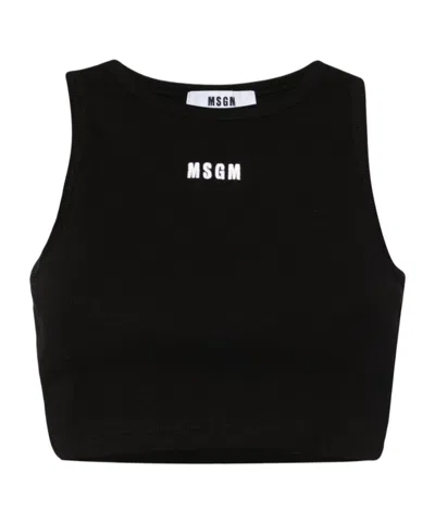 Msgm Logo-embroidered Cropped Top In Black