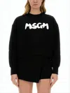 Msgm Black Cropped Long-sleeve Sweatshirt With Bold Logo In Black