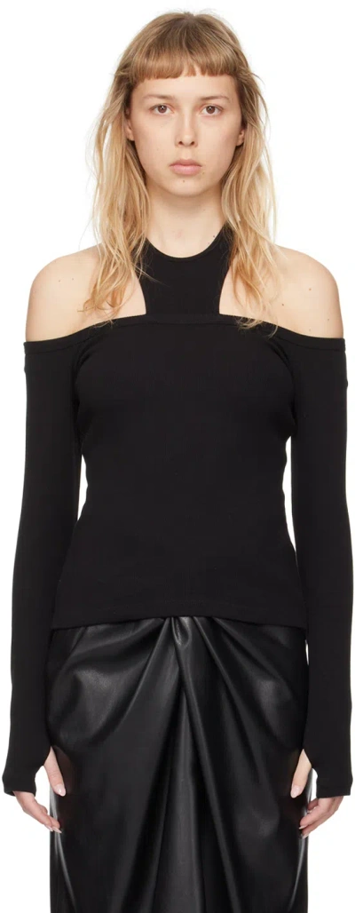 Msgm Black Cutout Long Sleeve T-shirt In 99 Black