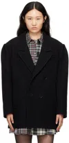 Msgm Black Double-breasted Coat In 99 Black