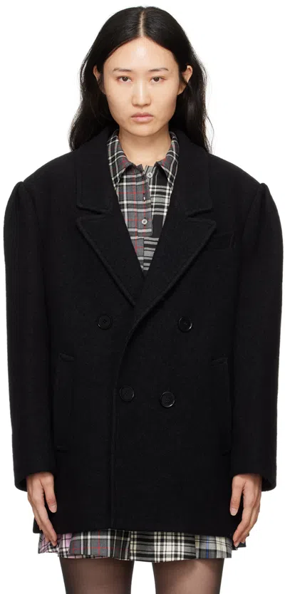 Msgm Black Double-breasted Coat In 99 Black