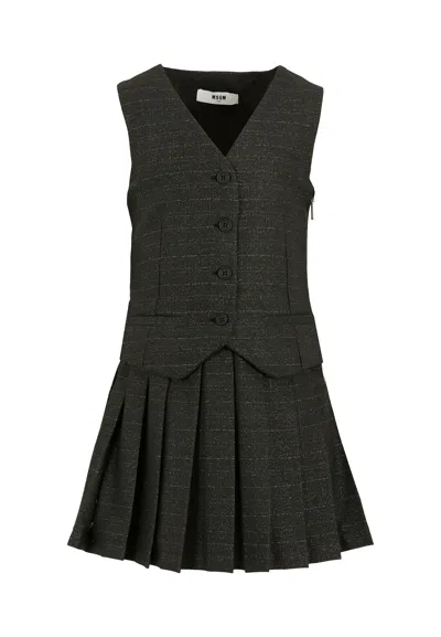 Msgm Kids' Black Dress For Girl With Logo Patch