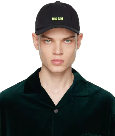 Msgm Black Embroidered Cap In 99 Black