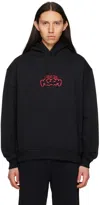 Msgm Black Embroidered Hoodie In 99 Black
