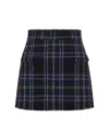 MSGM BLACK FABRIC SKORT WITH BLUE CHECK PATTERN