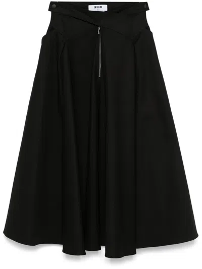 Msgm Stretch Cotton Midi Skirt In Black