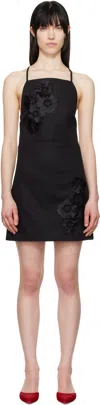Msgm Black Floral Appliqué Minidress In 99 Black