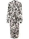Msgm Floral-print Tie-fastening Cady Midi Dress In White
