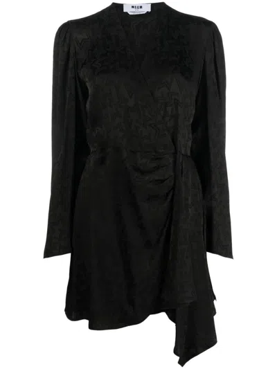 MSGM BLACK GRAM-PRINT MINI DRESS
