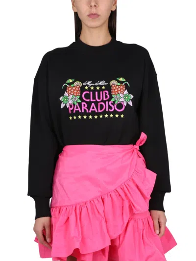 Msgm Black Graphic Crew Neck Sweatshirt
