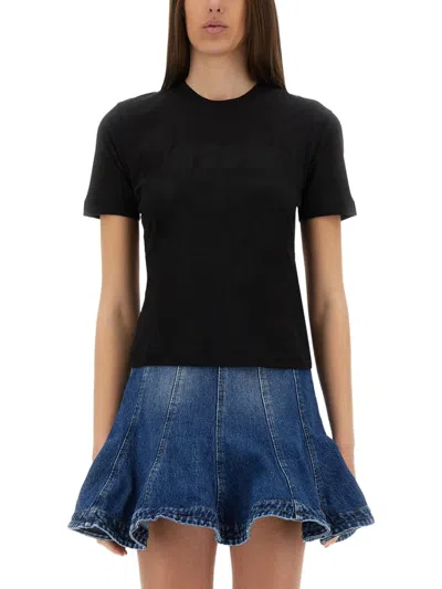 MSGM WOMEN BLACK GRAPHIC CREW NECK T-SHIRT