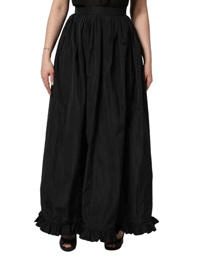 Msgm Black High Waist Pleated A-line Long Maxi Women Skirt