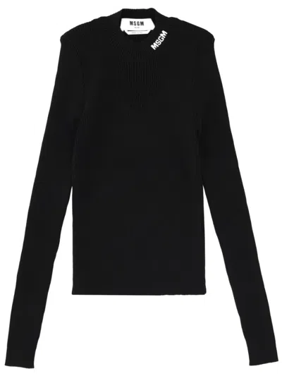 MSGM BLACK KNITTED CREW NECK SWEATER