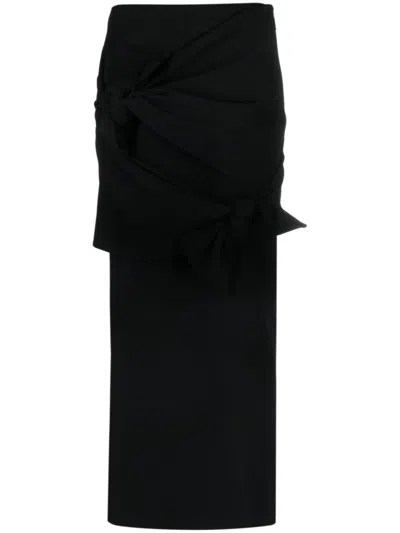 MSGM BLACK KNOT-DETAIL A-LINE MIDI SKIRT