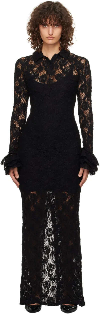 Msgm Black Lace Maxi Dress In 99 Black