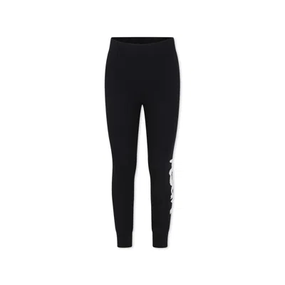 Msgm Kids' Black Leggings For Girl With Logo In Nero