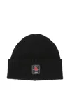 Msgm Rose-patch Ribbed Beanie Accessories In Black