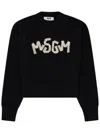 Msgm Cropped Textured Logo Cotton Sweatshirt In Black