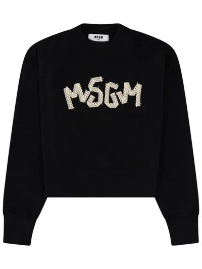 MSGM WOMEN BLACK LOGO CREW NECK SWEATSHIRT, XS LUXURY SWEATSHIRTS & HOODIES FOR WOMEN DARVEYS