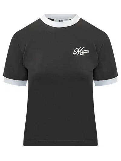 Msgm Black Logo Crew Neck T-shirt