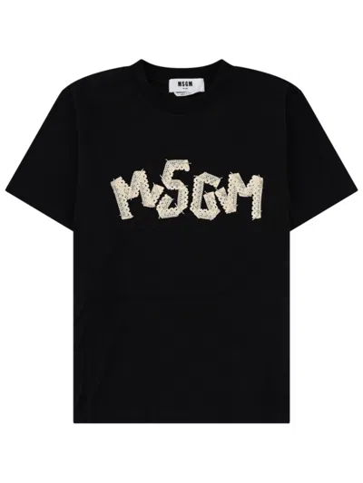 Msgm Black Logo Crew Neck T-shirt