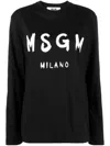 Msgm Long Sleeve Logo Print Crew Neck Top In Black