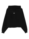 Msgm Cropped Black Sweatshirt With Drawstring Hood In Black