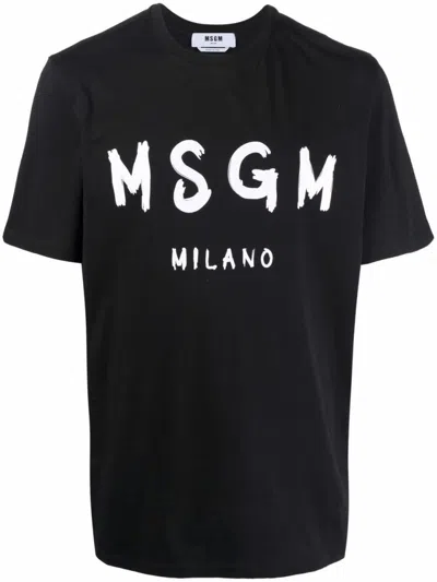 MSGM BLACK LOGO-PRINT COTTON T-SHIRT