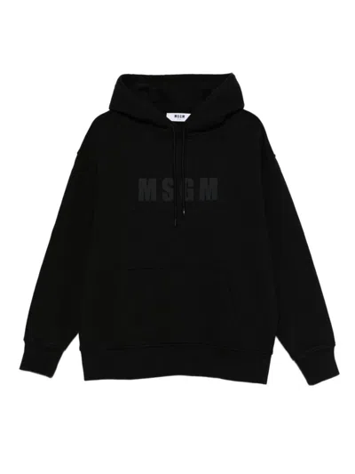 MSGM BLACK LOGO PRINT HOODIE