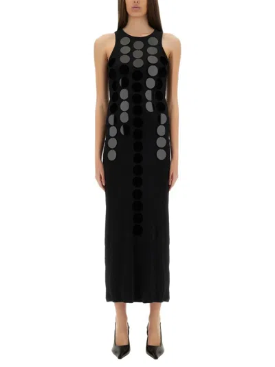 Msgm Embellished Sequin Sleeveless Round Neck Dress In Black
