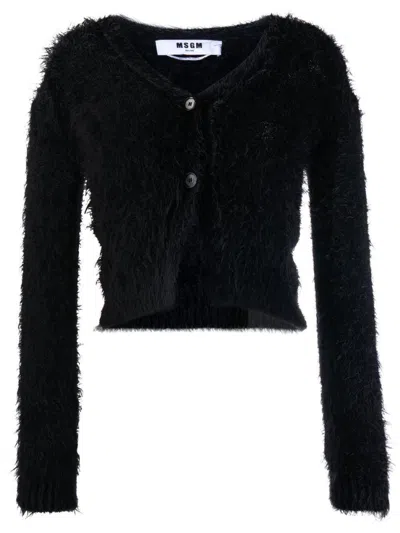 MSGM BLACK LONG-SLEEVE KNITTED CARDIGAN