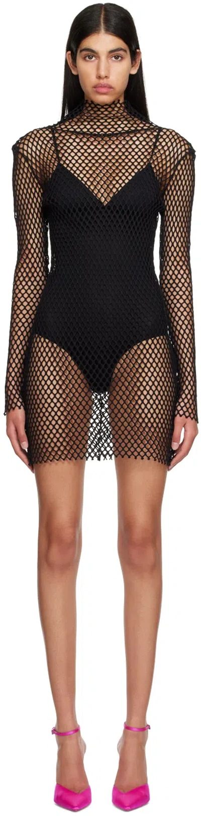 Msgm Black Mock Neck Minidress In 99 Black