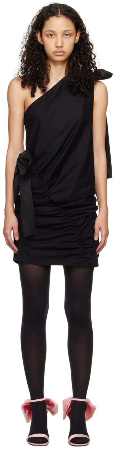 Msgm Black One Shoulder Bow Minidress In 99 Black