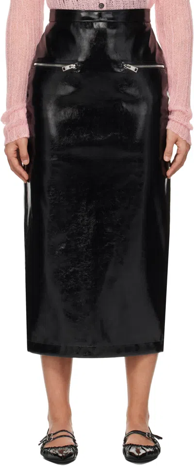 Msgm Patent Leather High Waist Midi Skirt In Black