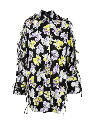 Msgm Black Puff Sleeve Cotton Shirt Dress