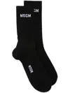 Msgm Ribbed Crew Length Socks With Jacquard Logo In Black