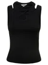 Msgm Black Ribbed Tank Top With Cut-out Detailing In Cotton Woman In Black